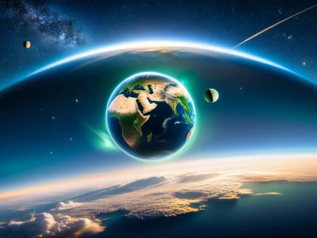 Satélites en órbita iluminan la noche estrellada, destacando su importancia en la colonización del espacio