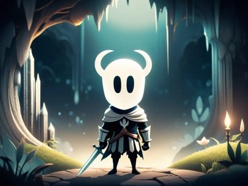 Explora la geografía de los submundos secretos en 'Hollow Knight', con el protagonista listo para la aventura con su espada brillante