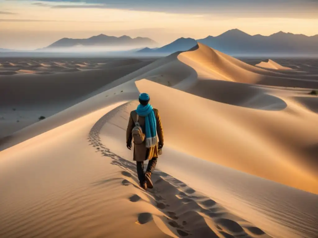 Un superviviente en territorios hostiles: un viajero solitario luchando contra la adversidad en un desierto implacable