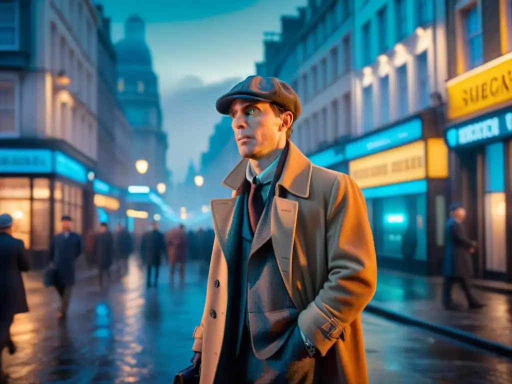 Transformaciones narrativas en Sherlock Holmes: Sherlock y Watson en una ciudad nocturna, entre luces de neón y arquitectura mixta