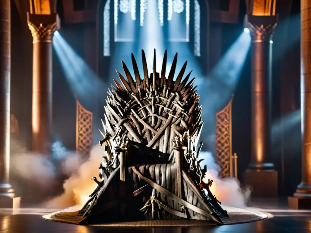El Trono de Hierro de 'Game of Thrones' en detalle, iluminado dramáticamente