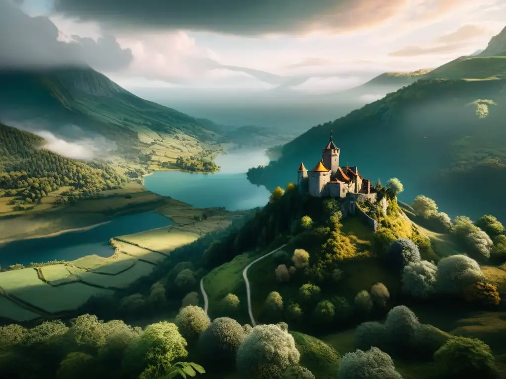 Explora el universo de The Witcher en esta ilustración cinematográfica detallada, mostrando paisajes diversos y mágicos