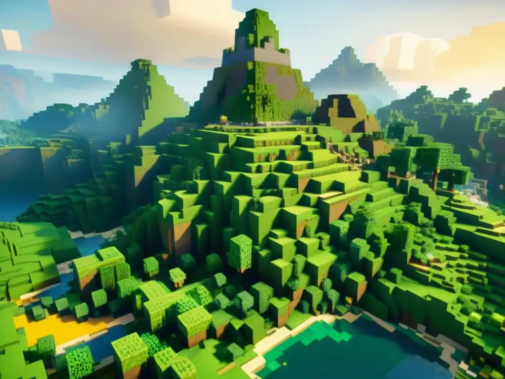 Explora universos ficticios en Minecraft: paisajes detallados con montañas, ríos y ciudades vibrantes, todo en 8k