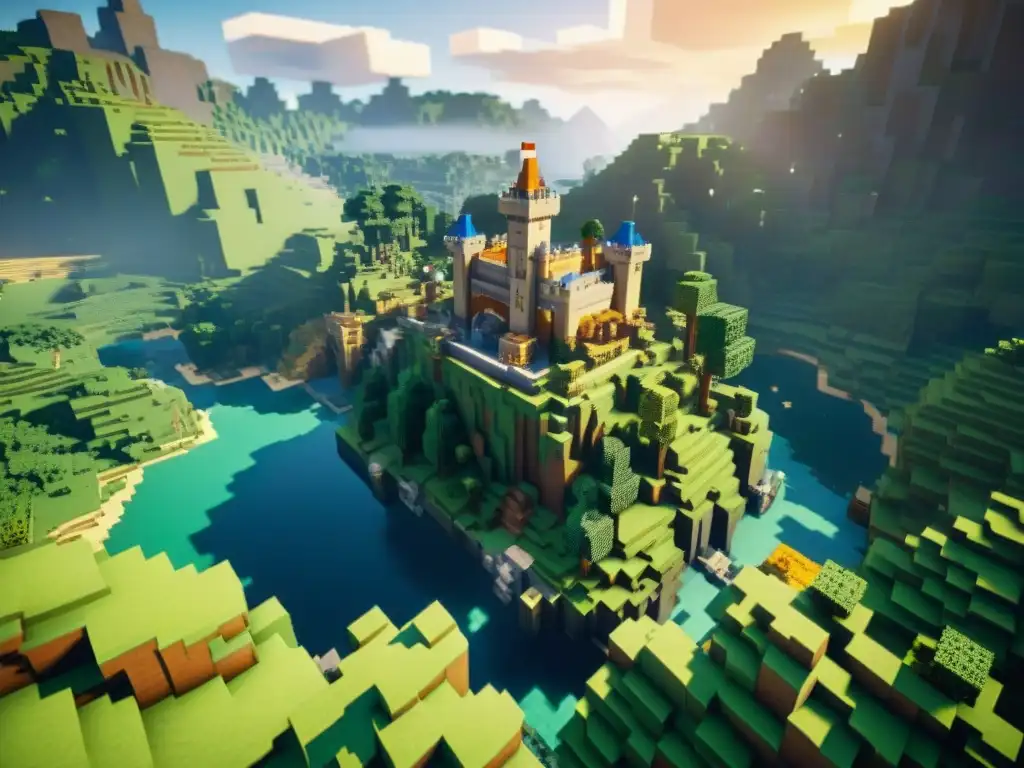 Descubre universos ficticios en Minecraft con paisajes vibrantes, castillos imponentes y personajes colaborativos