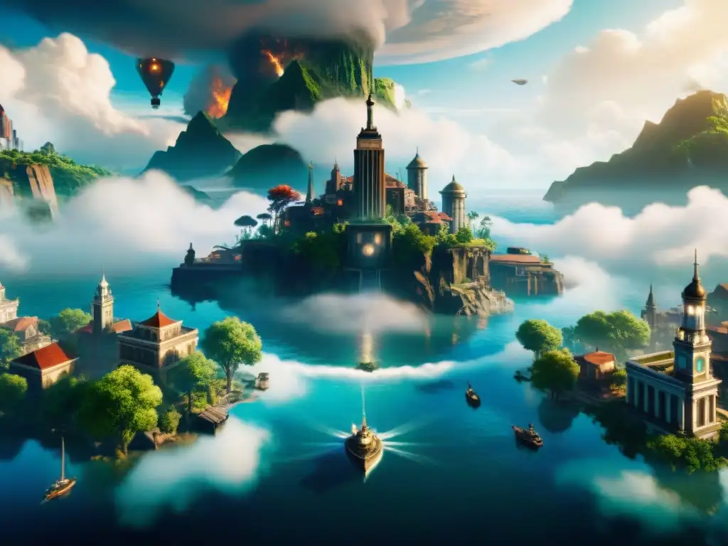 Explora las utopías caídas en Bioshock Infinite con la grandiosa ciudad flotante de Columbia, una mezcla de maravilla y decadencia