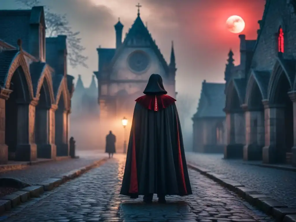 La evolución de los vampiros en una escena misteriosa y tenebrosa bajo la luz de la luna llena en la antigua arquitectura gótica