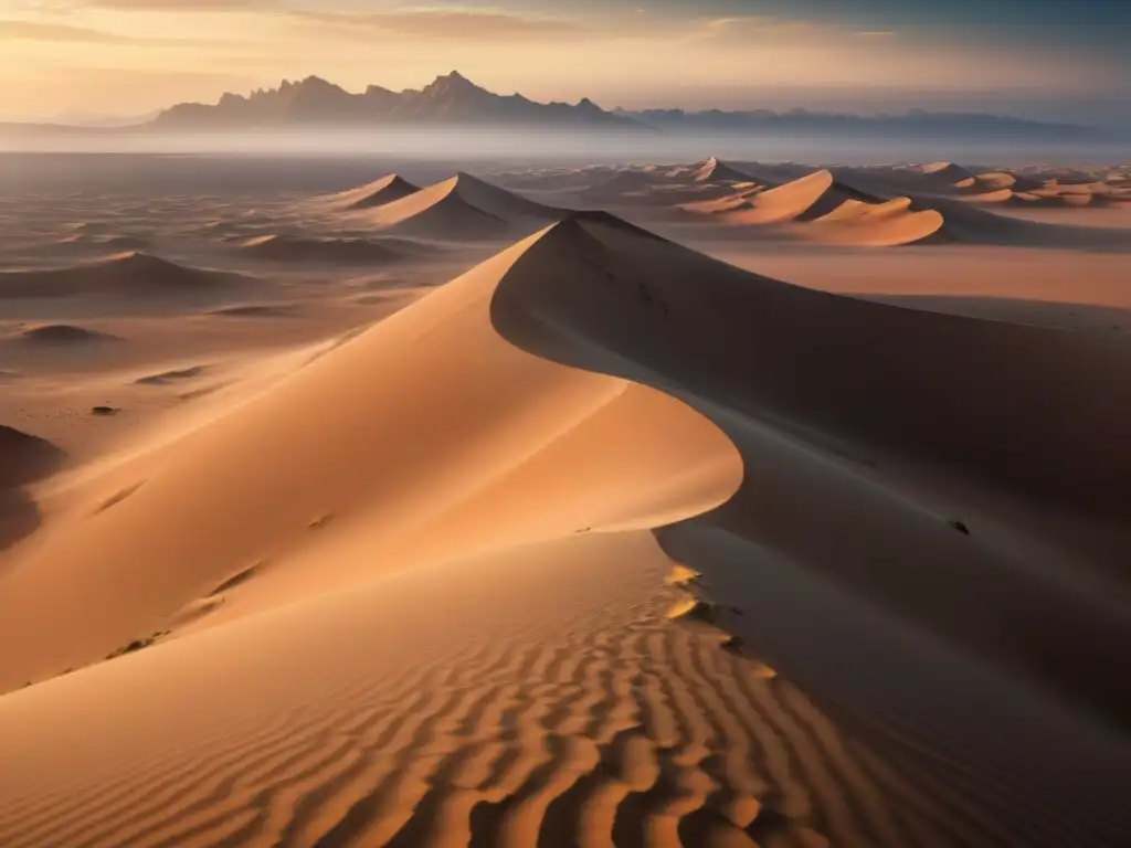 Un vasto paisaje desértico en Arrakis, con dunas altas y múltiples lunas