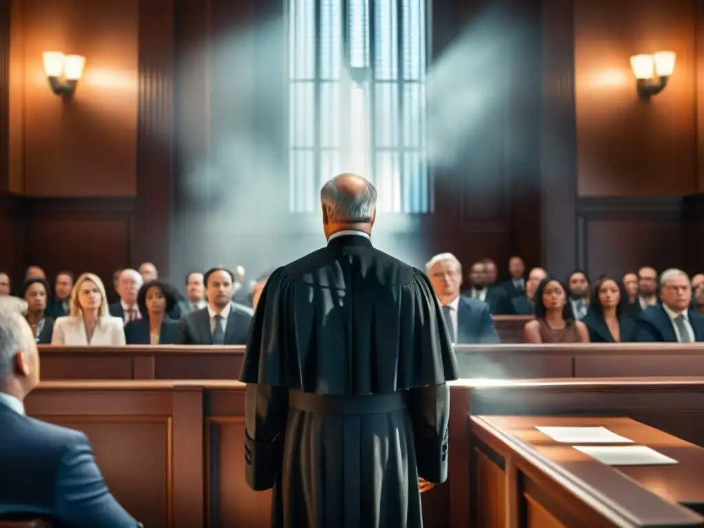 Veredicto judicial en escena dramática: fan artist en juicio Veredicto en sala de tribunal sobre Ética del Fan Art en mundos ficticios