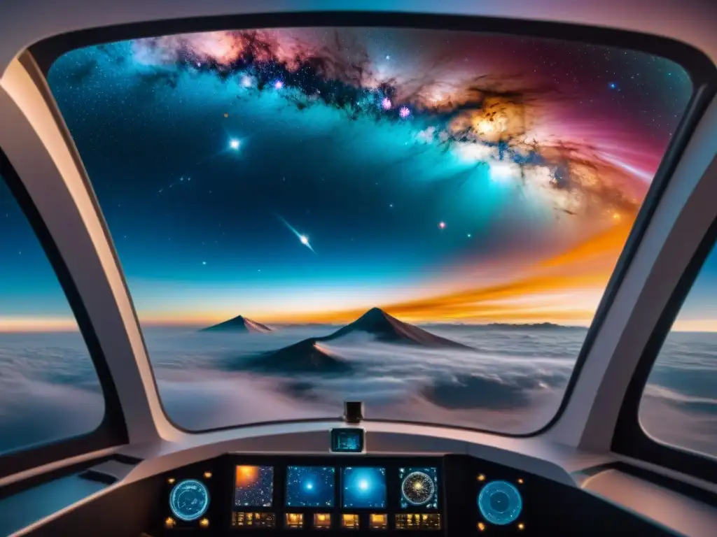 Viaje espacial con vista a cosmos estrellado y nebulosa, evocando la grandiosidad de la exploración espacial en 'Interstellar'