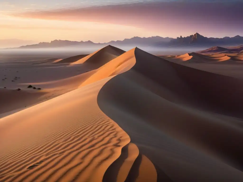 Un viajero solitario atraviesa majestuosas dunas al atardecer, evocando la épica de los desiertos en películas y literatura