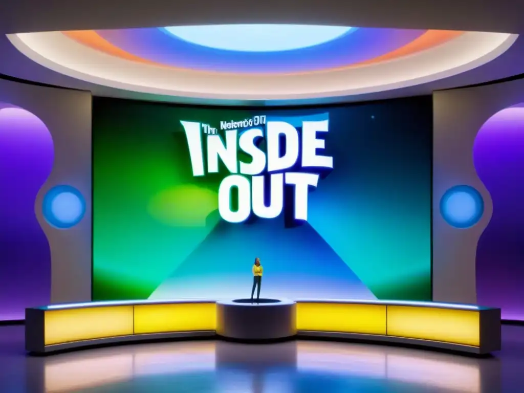 Vibrante centro de control de 'Inside Out', con emociones brillantes representando alegría, tristeza, ira, miedo y disgusto en paneles detallados