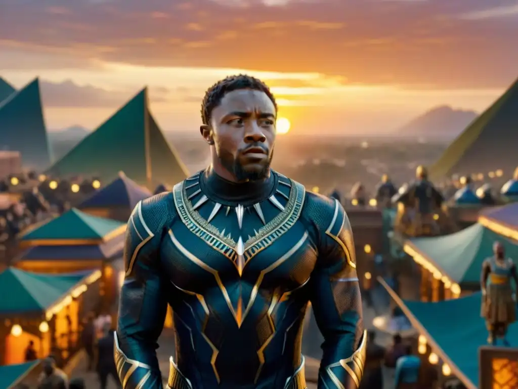 Vibrante ciudad de Wakanda con arquitectura tradicional y futurista