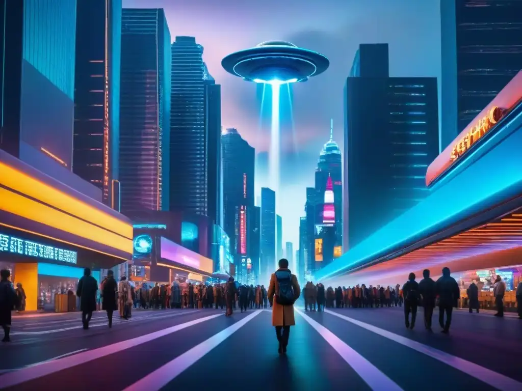 Vibrante ciudad futurista con culturas extraterrestres en sociedad ficticia