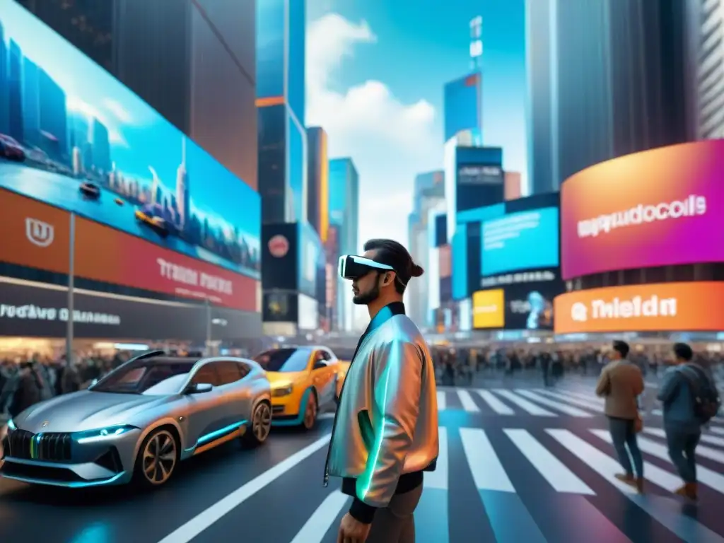 Vibrante ciudad futurista con experiencias inmersivas realidad aumentada