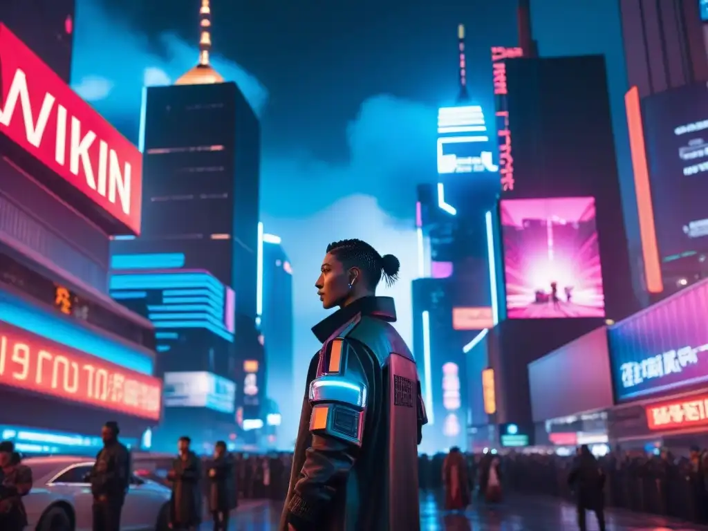 Vibrante ciudad futurista de noche con estética cyberpunk en Blade Runner