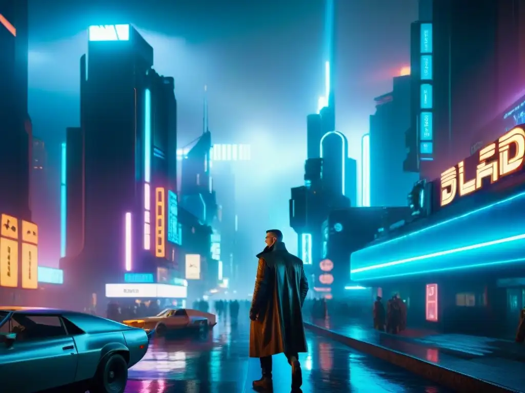 Vibrante ciudad futurista nocturna con luces de neón y hologramas, evocando Blade Runner