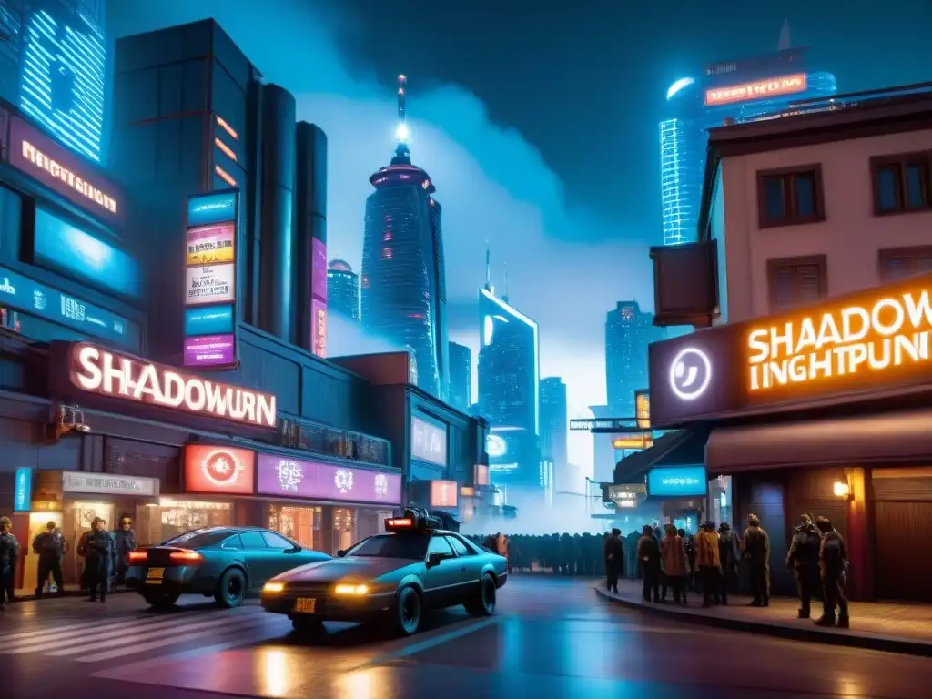 Vibrante ciudad futurista de Shadowrun, con economía oculta en sus calles iluminadas por luces de neón