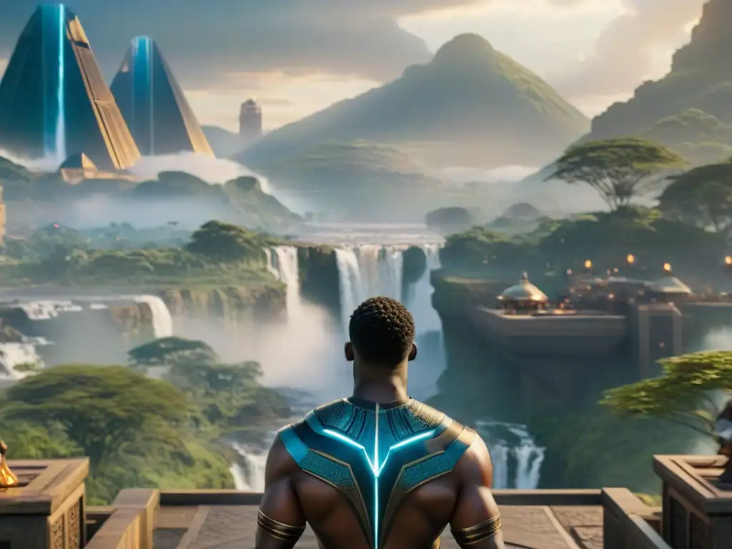 Una vibrante fusión de tecnología y tradición en Wakanda: imagen detallada de calles bulliciosas donde conviven lo ancestral y lo futurista