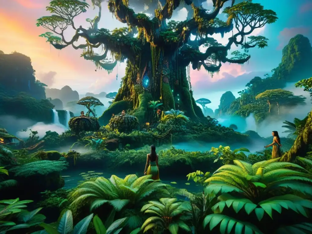 Experiencia mágica en la selva de Pandora: danza ritual de los Na'vi Vida en Pandora: biología Na'vi, danza ritual alrededor del árbol sagrado en la exuberante selva de Pandora
