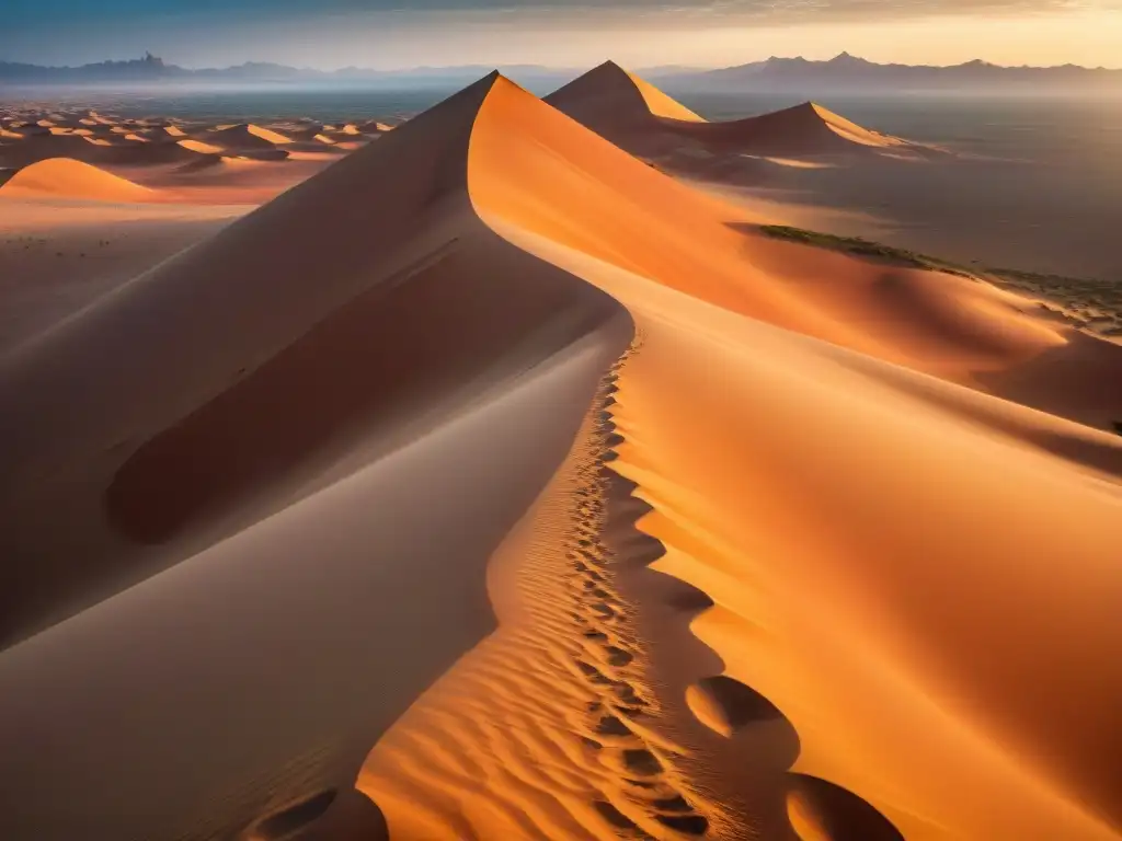 Vista cinematográfica de las diferencias climáticas entre Dorne y el Sahara: desiertos y oasis bajo el sol y atardecer