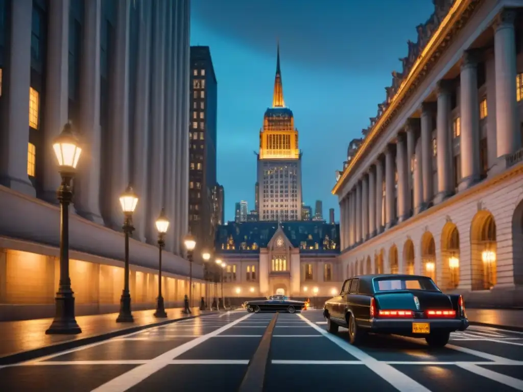 Intriga nocturna en el Ayuntamiento de Gotham: sombras y secretos Vista nocturna de la alcaldía de Gotham, iluminada por farolas y la luna