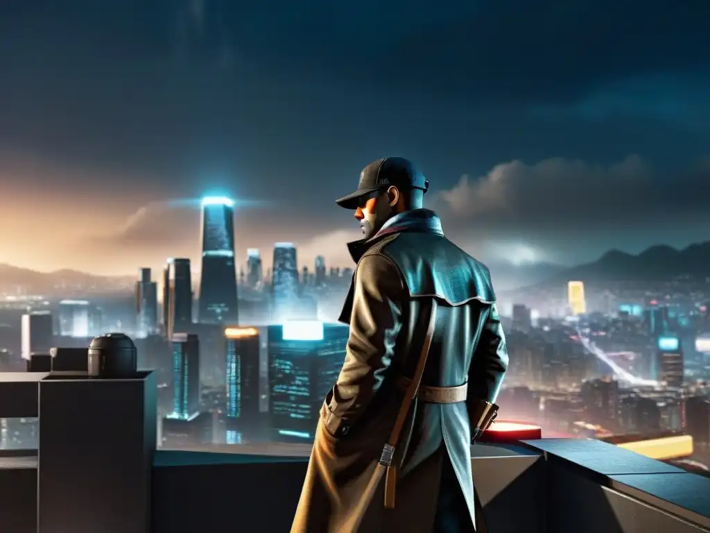 Vista nocturna futurista desde un rascacielos en 'Watch Dogs'