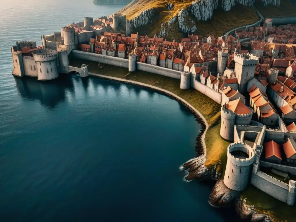 Vista panorámica de King's Landing en Juego de Tronos, con el Fortín Rojo destacando sobre la ciudad y el mar